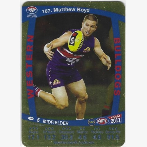 2011 TEAMCOACH GOLD WESTERN BULLDOGS MATTHEW BOYD #107 AFL CARD