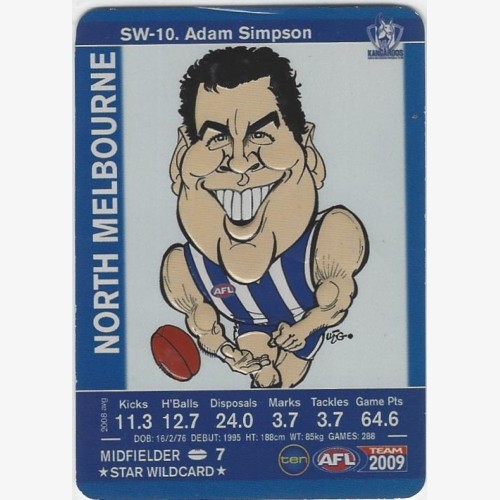 2009 AFL Teamcoach Star Wild Card Adam Simpson North Melbourne SW-10