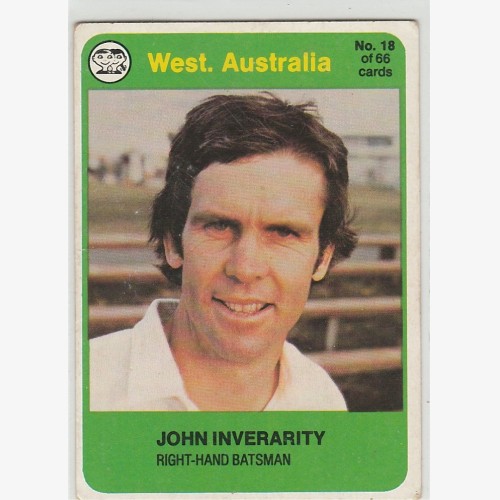 1978 SCANLENS CRICKET - No.18 John INVERARITY (WESTERN AUSTRALIA)