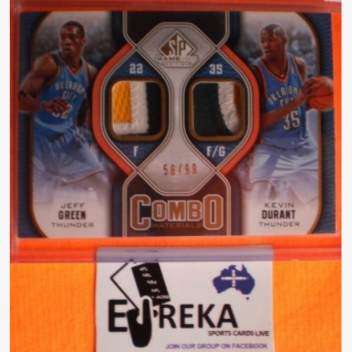 2009/10 NBA SP GAME USED COMBO MATERIALS 3 COLOR PATCHES KEVIN DURANT / JEFF GREEN #56/99 - OKC THUNDER
