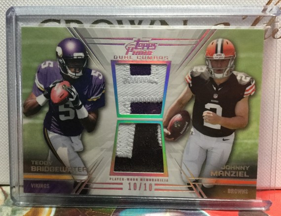 2014 NFL TOPPS PRIME DUAL COMBOS PATCH ROOKIE CARD TEDDY BRIDGEWATER / JOHNNY MANZIEL #10/10