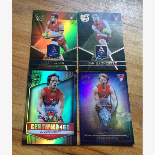 2017 SELECT AFL CERTIFIED SYDNEY SWANS 4 CARD LOT - MEDAL AA 460