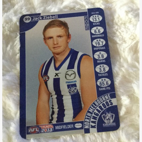 2013 AFL TEAMCOACH SILVER  CARD NORTH MELBOURNE JACK ZIEBELL