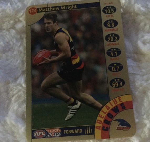 2013 AFL TEAMCOACH GOLD  CARD ADELAIDE CROWS MATTHEW WRIGHT