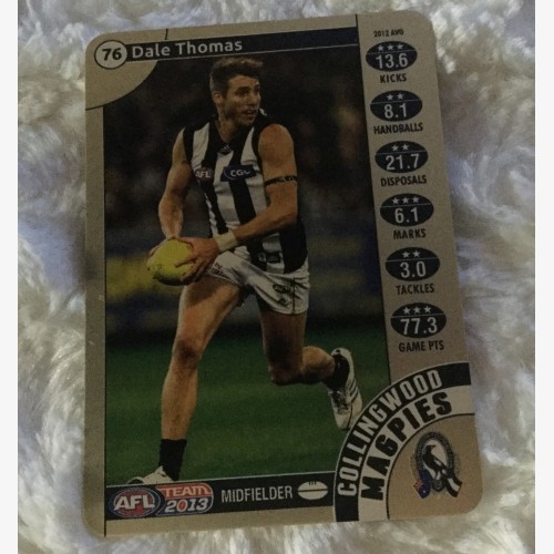 2013 AFL TEAMCOACH GOLD  CARD COLLINGWOOD MAGPIES DALE THOMAS