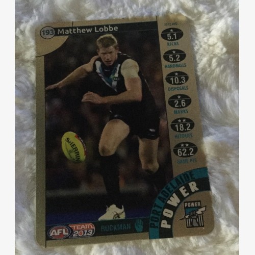 2013 AFL TEAMCOACH GOLD  CARD PORT ADELAIDE POWER MATTHEW LOBBE