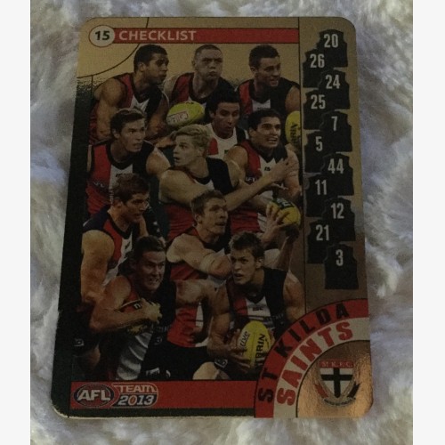 2013 AFL TEAMCOACH GOLD  CARD ST KILDA SAINTS CHECKLIST