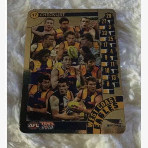 2013 AFL TEAMCOACH GOLD  CARD WEST COAST EAGLES CHECKLIST