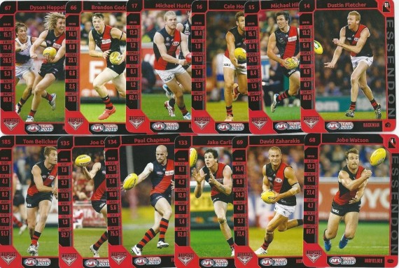 2015 AFL TEAMCOACH COMMON  TEAM SET - 12 CARDS - ESSENDON BOMBERS