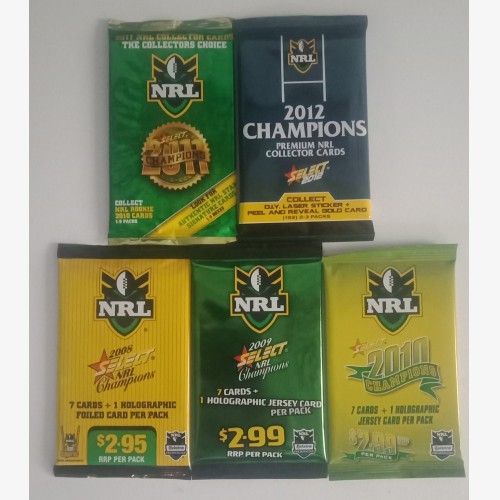 NRL SELECT CHAMPIONS PACK SPECIAL - 1 OF EACH 2008/2009/2010/2011/2012 - 5 SEALED PACKS IN TOTAL *FREE POSTAGE*
