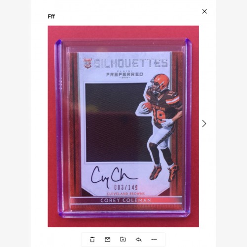 2016 Preferred Silhouettes COREY COLMAN Rookie Patch Auto card #3/149 Browns