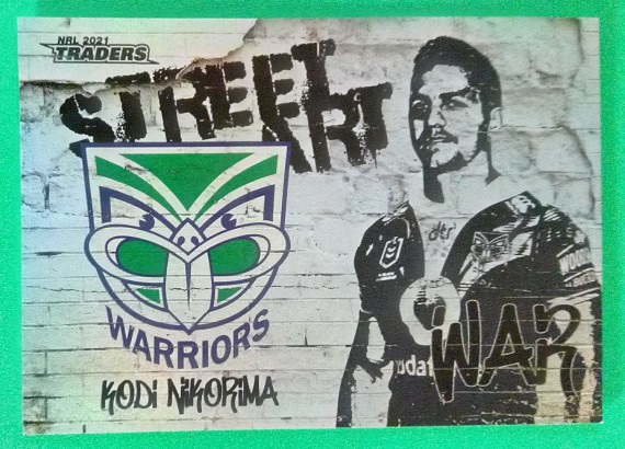 2021 NRL traders white Street arts card saw15 Kodi nikorima warriors