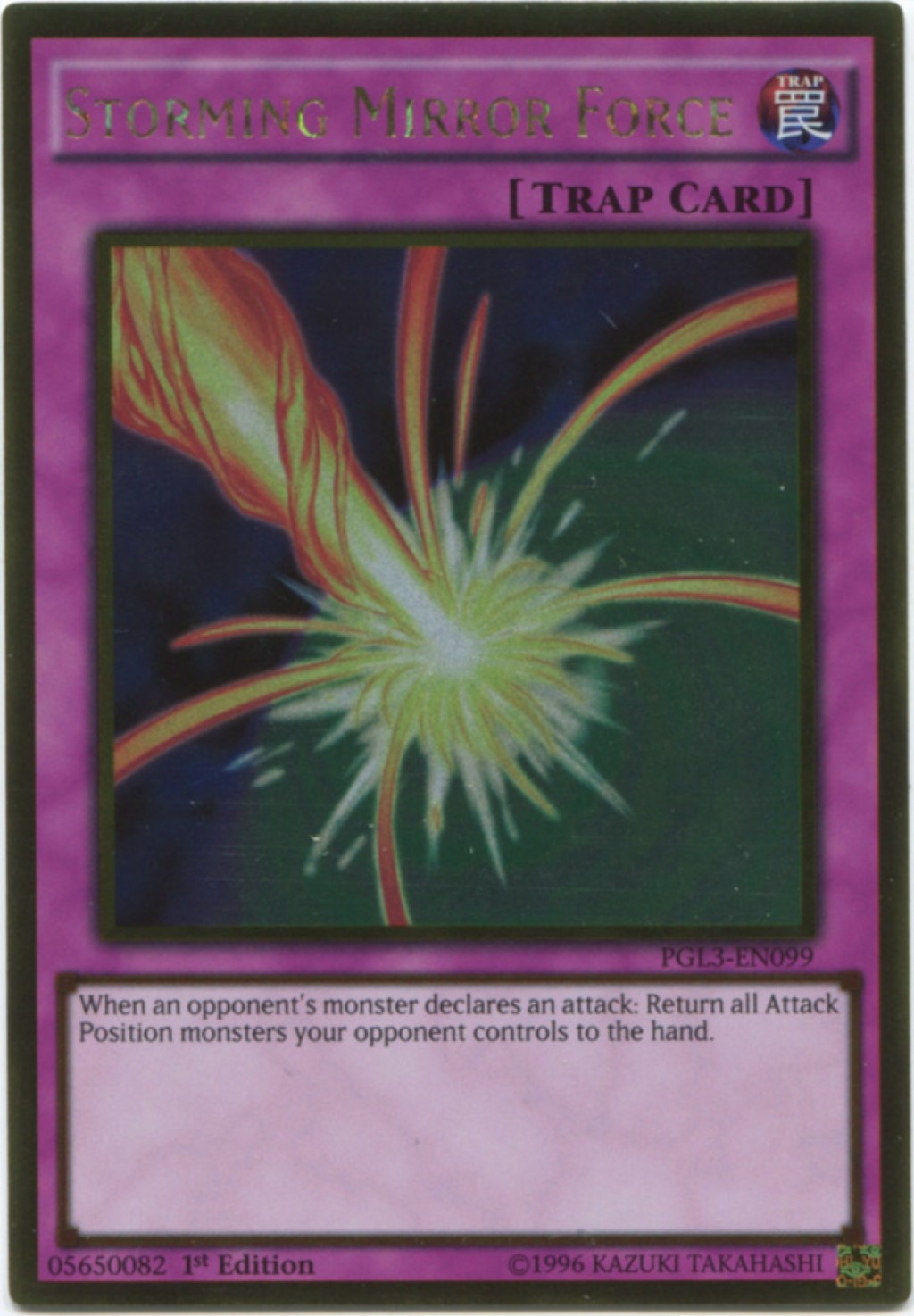 YuGiOh! Storming Mirror Force (PGL3EN099) Gold Rare NMMINT 1st Edition Gimko