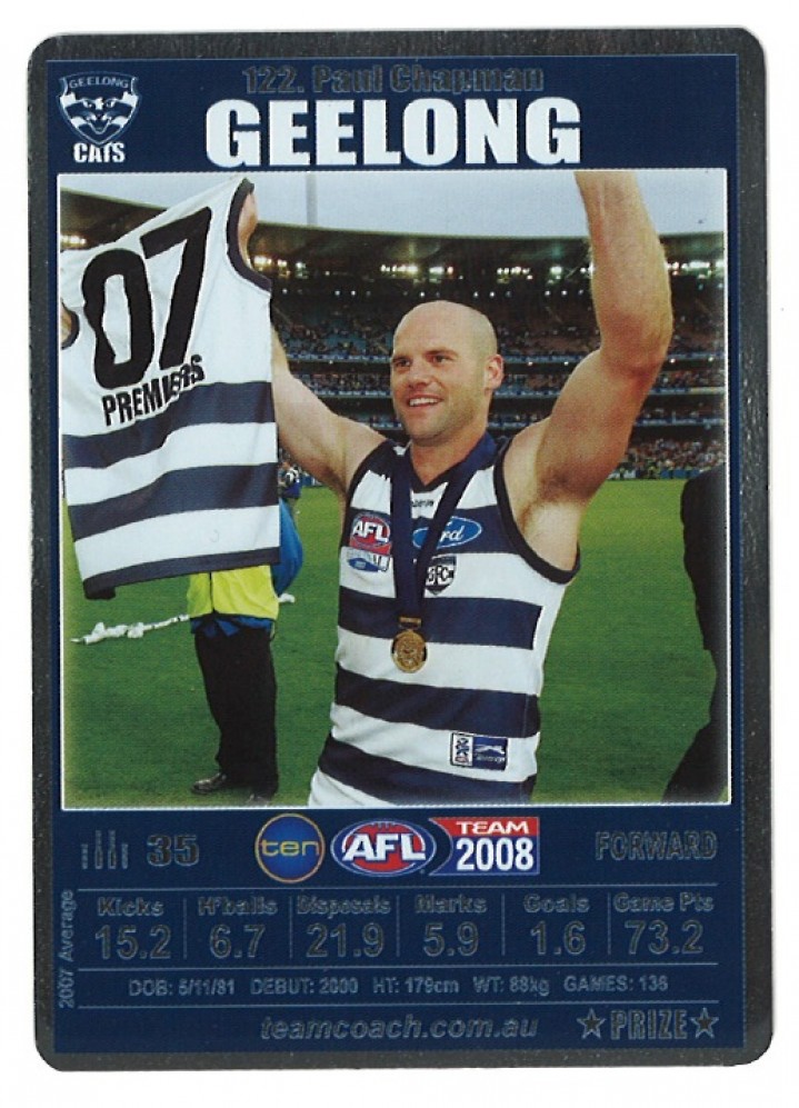 2008 TeamCoach Prize Card Geelong Cats 12 Card Complete Team Set Gimko