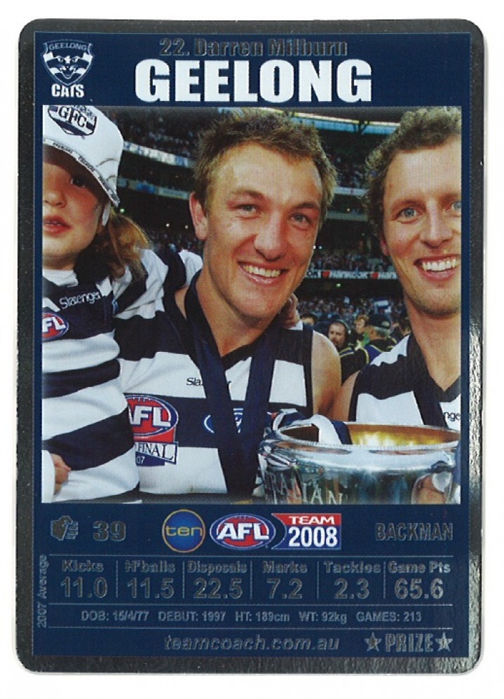 2008 TeamCoach Prize Card Geelong Cats 12 Card Complete Team Set Gimko