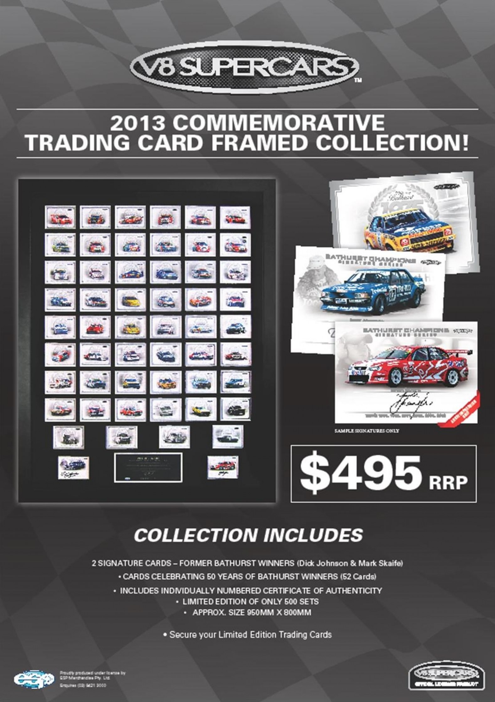 V8 Supercars 50 Years of Bathurst Trading Cards Framed & Signed (ESP