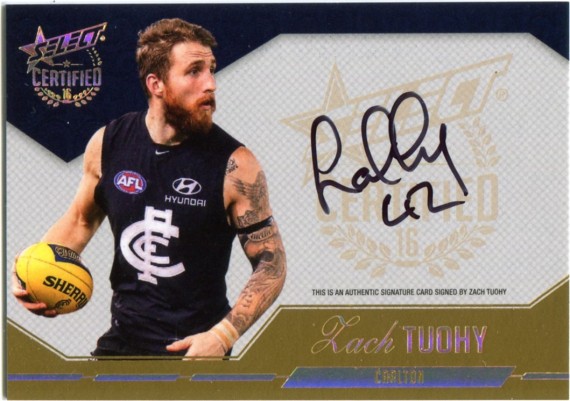 2016 Select Certified AFL Certified Signatures SCS6 Zach Tuohy 134/240 - Carlton Blues