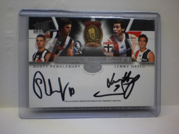 2011 AFL Select Infinity Norm Smith Medallists Signature Card MS4 Scott Pendlebury / Lenny Hayes #69/200