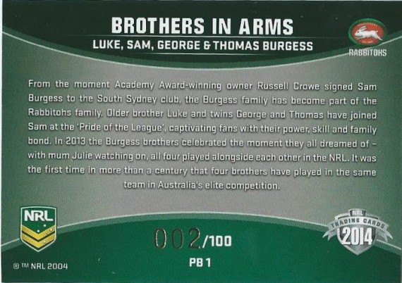 2014 Traders Four Brothers Parallel Card - #2/100