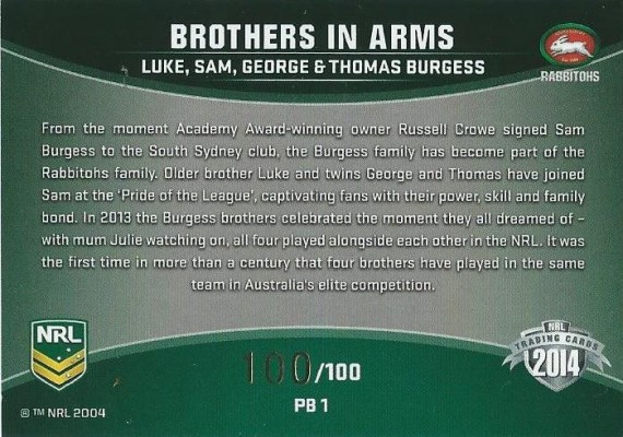 2014 Traders Four Brothers Parallel Card - #100/100 **HIGHEST NUMBER POSSIBLE**