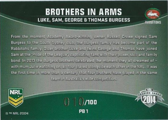 2014 Traders Four Brothers Parallel Card - #10/100