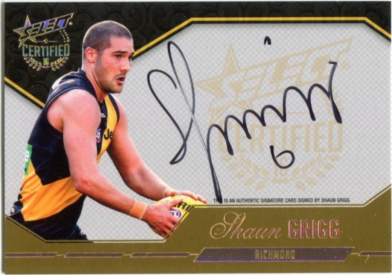 2016 Select Certified AFL Certified Signatures SCS27 Shaun Grigg 114/240 - Richmond Tigers