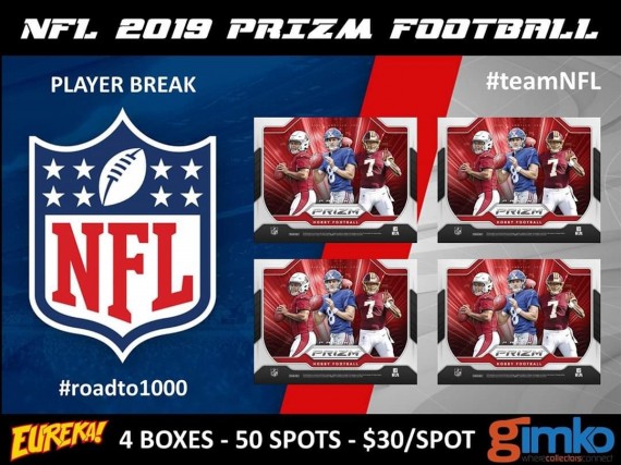 #969 NFL FOOTBALL 2019 PRIZM 4-BOX PLAYER BREAK - SPOT 8