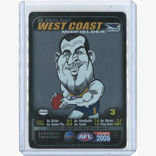 2005 TeamCoach Star Wild (NON SW VERSION) 15 Chris Judd - West Coast Eagles - EXTREMELY RARE