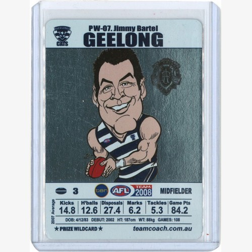2008 TeamCoach  Prize Wild PW-07 Jimmy Bartel  Brownlow- Geelong Cats - RARE