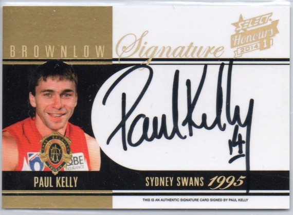 2014 AFL Select Honours Brownlow Signature BMS4 Paul Kelly  027/200 - Sydney Swans