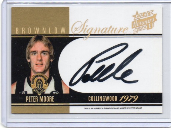 2014 AFL Select Honours Brownlow Signature BMS3 Peter Moore  085/200 - Collingwood Magpies