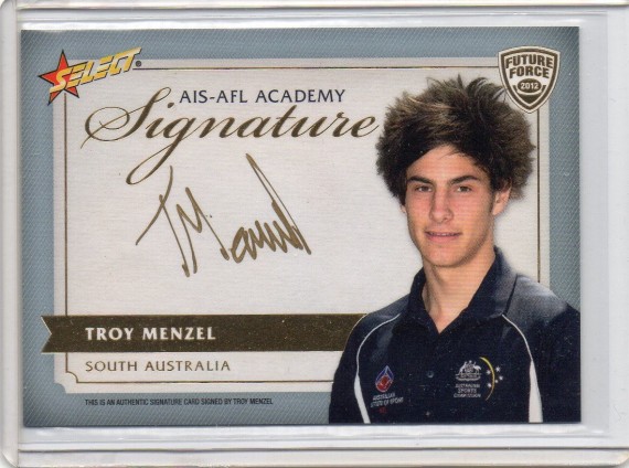 2012 Select Future Force  Gold Signature FFGS17 Troy Manzel 022/30 - Carlton Blues / Adelaide Crows
