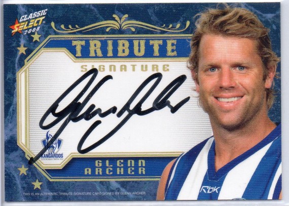2008 Select Classic Tribute Signature Redemption Card S6 Glenn Archer - North Melbourne