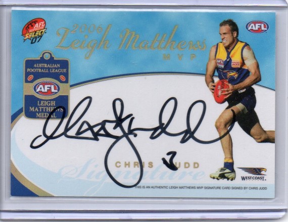 2007 Select Supreme Leigh Matthews MVP Signature Card S1 Chris Judd  037/100 - West Coast Eagles
