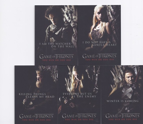 Game of Thrones Season 1 Chase Trading 5 card Set YOU WIN OR YOU DIE SP1-SP5