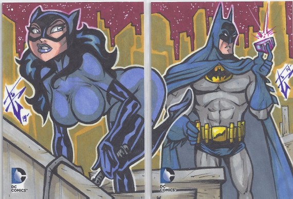 DC EPIC BATTLES DUAL SKETCH CARD BATMAN AND CATWOMAN 1/1 HAND DRAWN