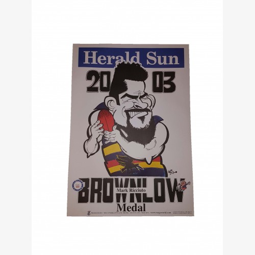 WEG POSTER ADELAIDE CROWS 2003 BROWNLOW POSTER MARK RICCIUTO LIMITED EDITION