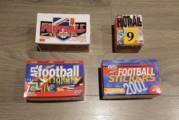 RARE 1998 1999 2000 & 2001 AFL OFFICIAL SELECT FACTORY STICKERS BOX ALL 4 BOXES