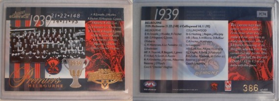 2012 AFL SELECT ETERNITY 1939 MELBOURNE PREMIERS CARD #386