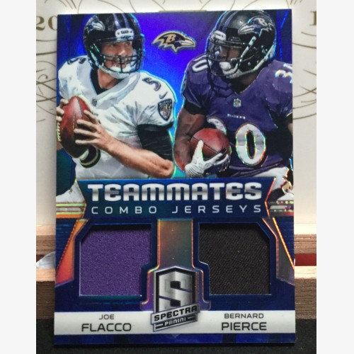 2014 NFL PANINI SPECTRA TEAMMATES COMBO JERSEY BLUE PRIZM CARD JOE FLACCO / BERNARD PIERCE #01/49