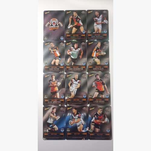 2012 NRL SELECT CHAMPIONS UNPEELED SILVER PARALLEL LASER STICKER TEAM SET PLUS GOLD CARDS - WEST TIGERS