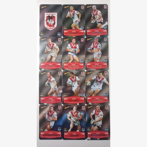 2012 NRL SELECT CHAMPIONS UNPEELED SILVER PARALLEL LASER STICKER TEAM SET PLUS GOLD CARDS - ST GEORGE ILLAWARRA DRAGONS