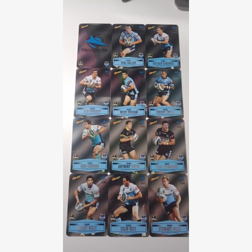 2012 NRL SELECT CHAMPIONS UNPEELED SILVER PARALLEL LASER STICKER TEAM SET PLUS GOLD CARDS - CRONULLA SHARKS