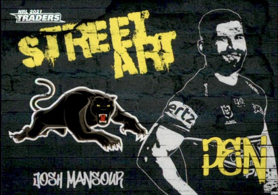 2021 NRL RUGBY LEAGUE TLA TRADERS STREET ART BLACK #SAB11 JOSH MANSOUR PENRITH PANTHERS