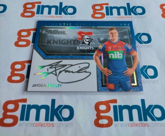 2022 TLA NRL TRADERS AUTHENTIC SERIES SIGNATURE FACSIMILE FOIL CARD AS08 JAYDEN BRAILEY - NEWCASTLE KNIGHTS #033/250