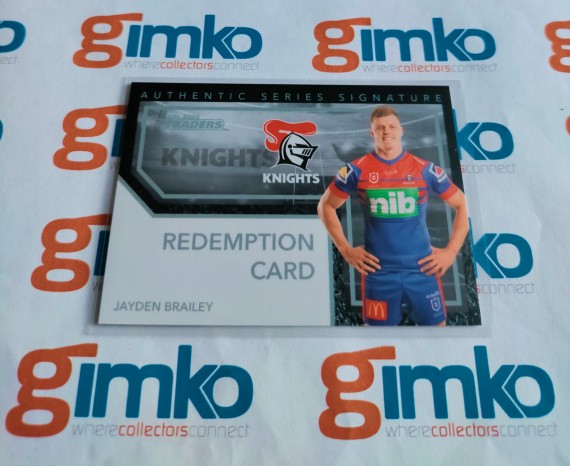 2022 TLA NRL TRADERS AUTHENTIC SERIES SIGNATURE REDEMPTION BLACK CARD ASB08 JAYDEN BRAILEY - NEWCASTLE KNIGHTS #23/62