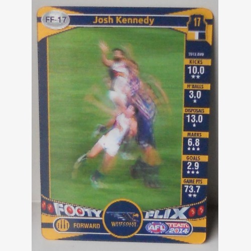 2014 AFL TEAM COACH FOOTY FLIX #FF17 JOSH KENNEDY - WEST COAST