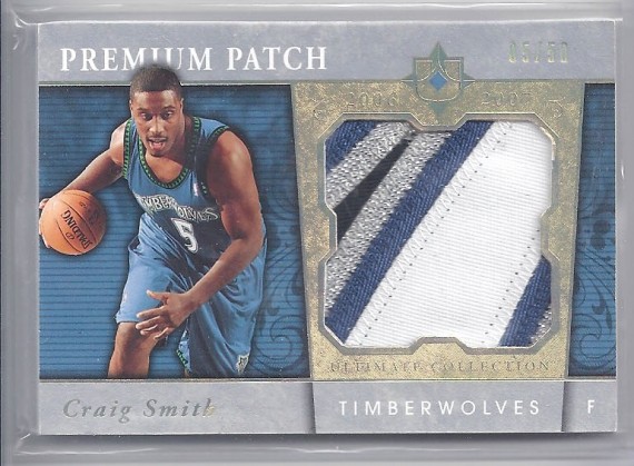 2006-07 Ultimate Collection Premium Swatches Patch #PRSM Craig Smith 4CLR 05/50 - JERSEY NUMBERED!! GIMKO 1/1