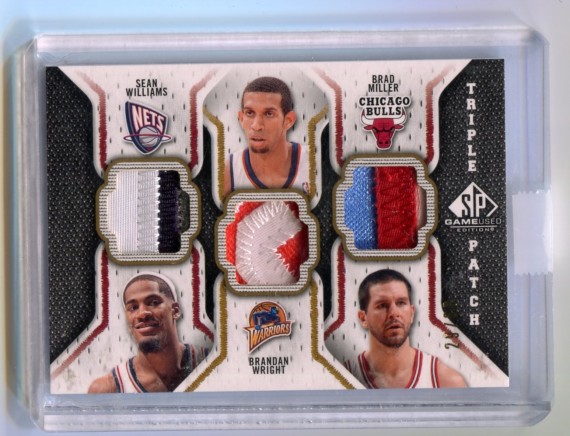 2009-10 SP Game Used Triple Patch #TPMWW Brad Miller / Brandan Wright / Sean Williams 29/60 MULTI CLR PATCHES