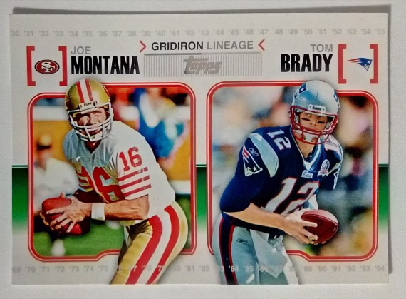 2010 topps gridiron lineage Joe Montana/Tom Brady NFL Card